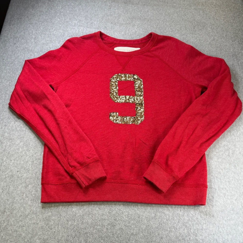 Abercrombie & Fitch Women's Red Sequin 9 Crewneck Sweatshirt Size M